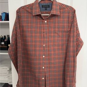 Banana Republic Men's Rust and Blue Plaid Shirt